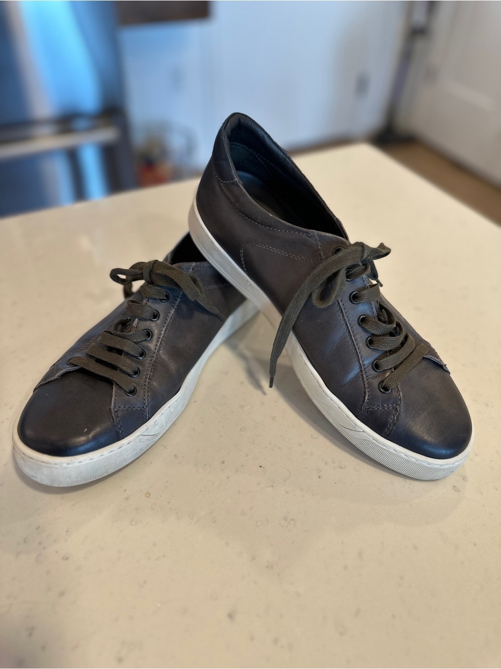 Bruno Magli Dark Gray Leather Salvator Sneakers Size 10.5 Premium Designer Italy